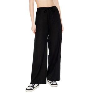 Forever 21 Black Linen Blend Drawstring Pants